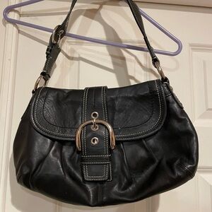 Coach Black Leather Shoulder Bag with Silver Buckle